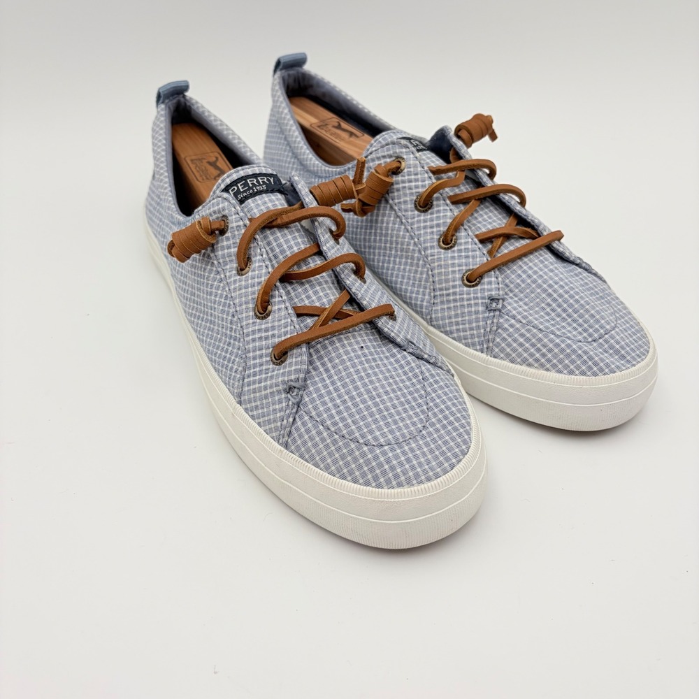 Sperry Crest Vibe Womens Blue White Gingham Check Sneakers STS85240 Size 11